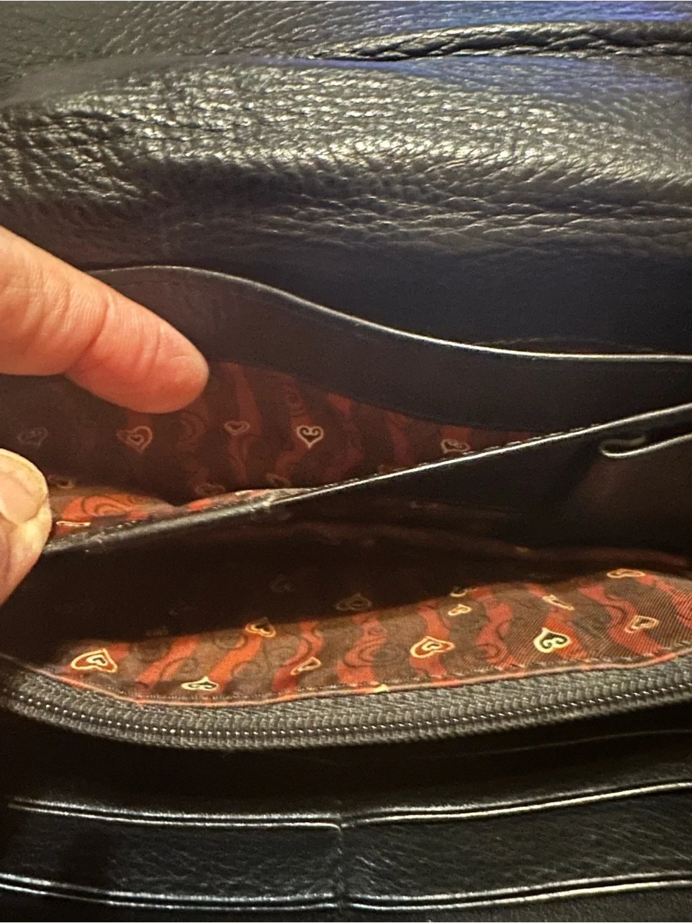 BRIGHTON Black Croc-Embossed Leather Top-Handle Bag Compartments GALORE